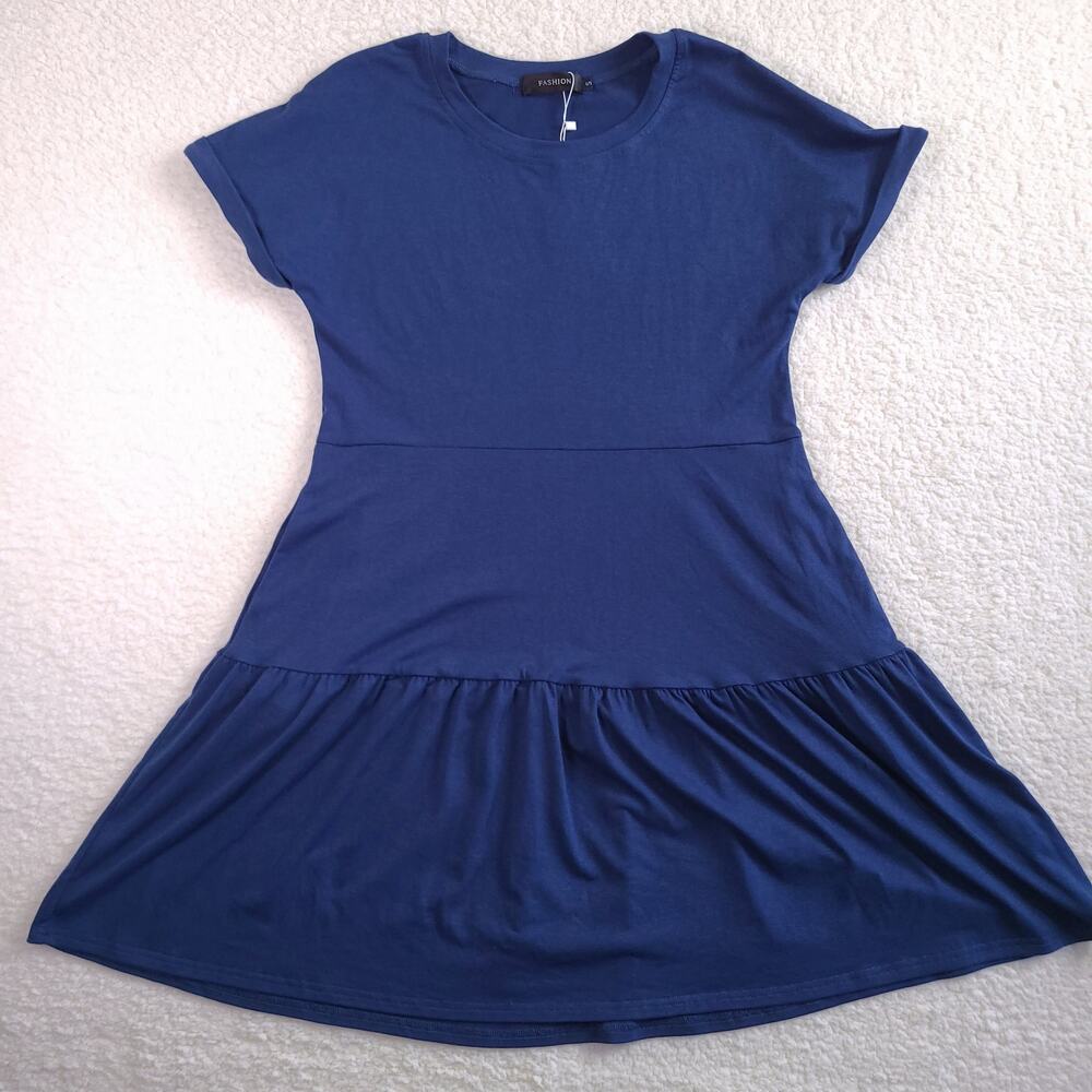 Yibock Blue Dress Classic Fashion Collection Small Pockets Ruffled
